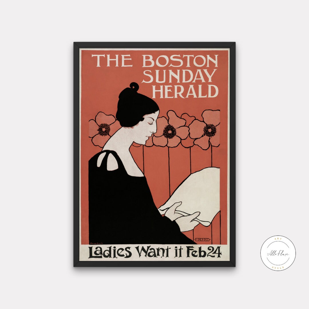 The Boston Sunday Herald Vintage poster print DIGITAL DOWNLOAD ART PRINTS, Woman Reading a Newspaper in Art Nouveau Style, The Reader Printable Artwork | Posters, Prints, & Visual Artwork | art for bedroom, art ideas for bedroom walls, art printables, bathroom wall art printables, bathroom wall art vintage, bedroom art, bedroom pictures, bedroom wall art, bedroom wall art ideas, bedroom wall painting, Book Reading Art, Boston Sunday Herald, buy digital art prints online, buy digital prints online, canvas wa