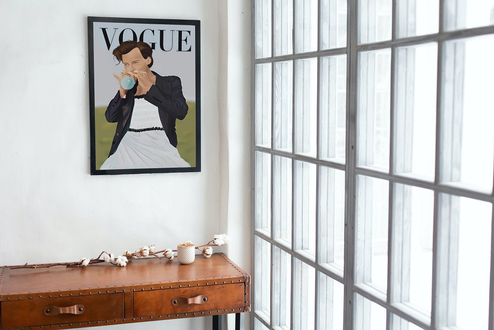 Harry Styles Magazine Cover INSTANT DOWNLOAD, Vogue Harry Styles Illustration Art, Vogue Wall Art, Harry Styles Vogue Print, Music Fan Art