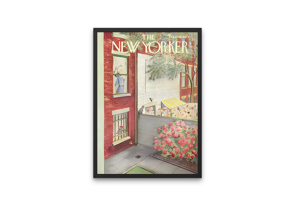 New Yorker cover print Set Of 8 DIGITAL PRINTS, Winter/Spring, Vintage Magazine Art, Retro Posters, Black Red Aesthetic, Magazine Cover Art