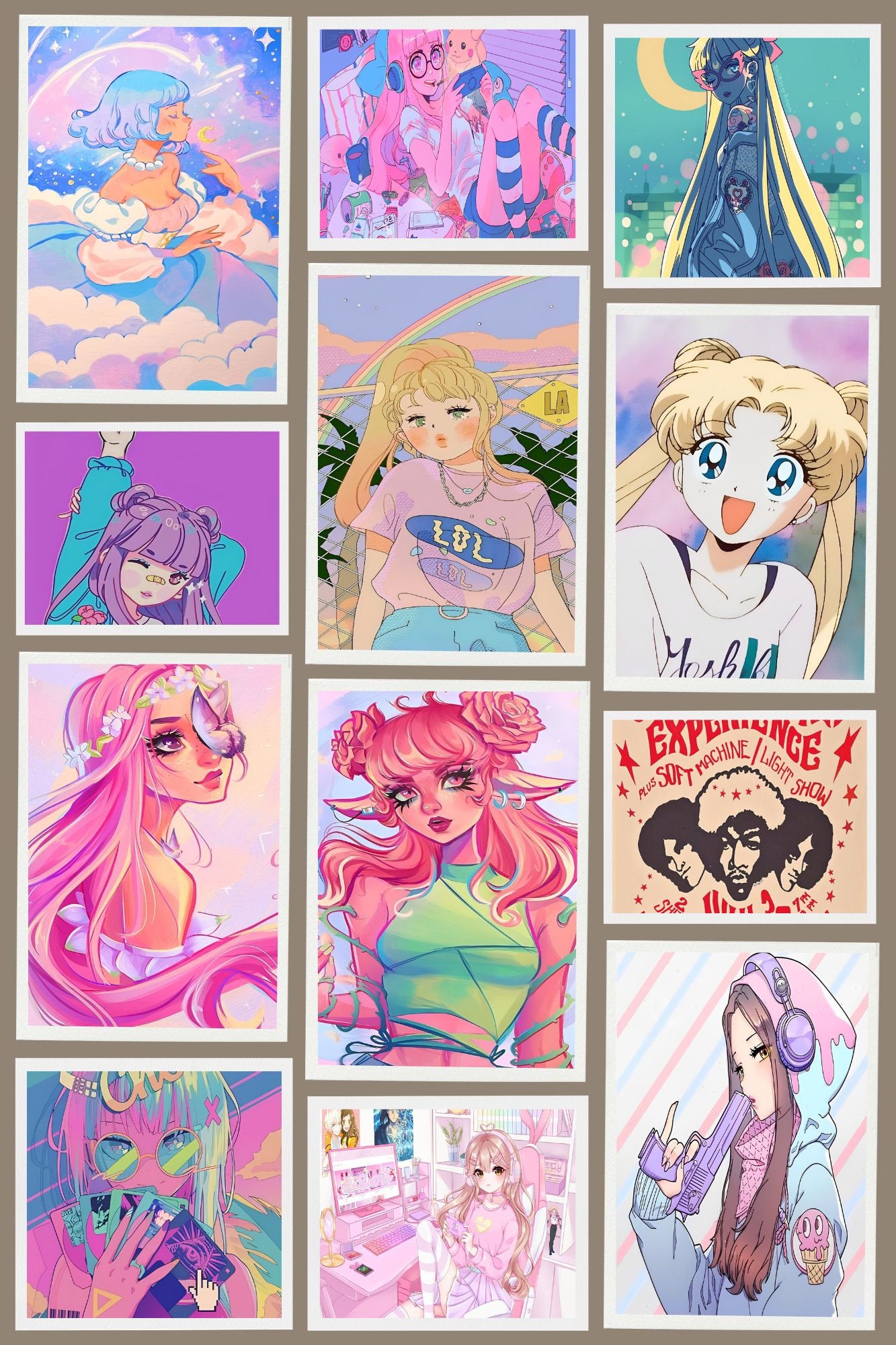 200 PCS Gamer Girl Collage Kit INSTANT DONWLOAD, kawaii gamer girl, danish pastel wall prints, gamer girl decor, anime, kawaii wall decor
