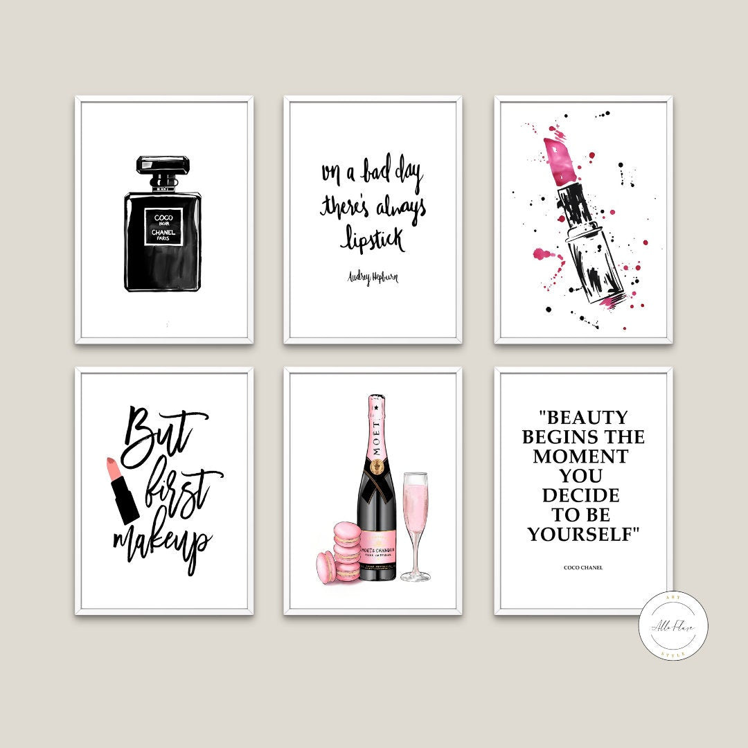 Glam room decor Set of 6 DIGITAL ART PRINT, Makeup wall art, Designer Poster, Eyelash Makeup Decor, Makeup quote, Glam decor, Lipstick Champagne | Posters, Prints, & Visual Artwork | art for bedroom, art ideas for bedroom walls, art printables, bathroom wall art printables, Beauty salon art, bedroom art, bedroom pictures, bedroom wall art, bedroom wall art ideas, bedroom wall painting, blush pink decor, blush pink wall art, buy digital art prints online, buy digital prints online, canvas wall art for living