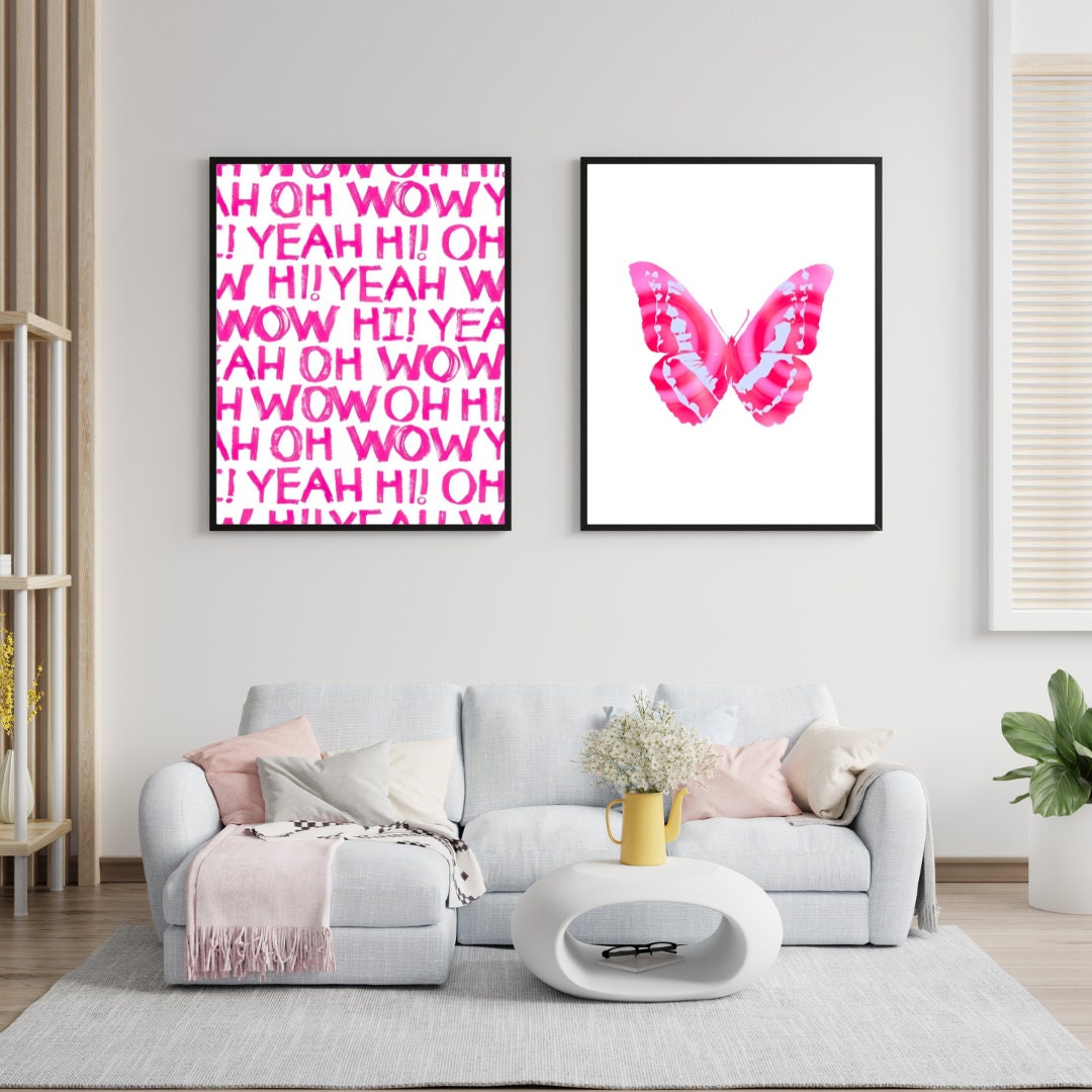 Preppy Maximalist Gallery Wall Mix Set of 9 DIGITAL DOWNLOAD, Exhibition Posters, Blue pink wall art, Butterfly Leopard Monet Matisse Print