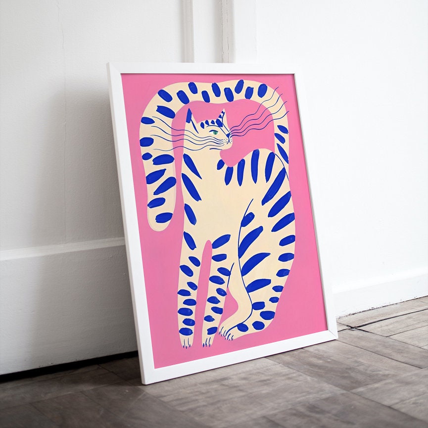 Preppy Maximalist Gallery Wall Mix Set of 9 DIGITAL DOWNLOAD, Exhibition Posters, Blue pink wall art, Butterfly Leopard Monet Matisse Print