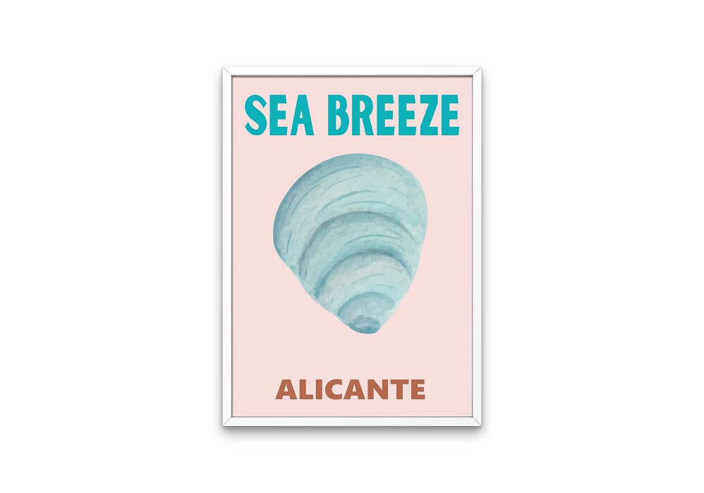Set of 8 prints coastal travel posters INSTANT DOWNLOAD, Seashell art, Beach Prints, Colorful travel posters, Watercolor printable, Neutral