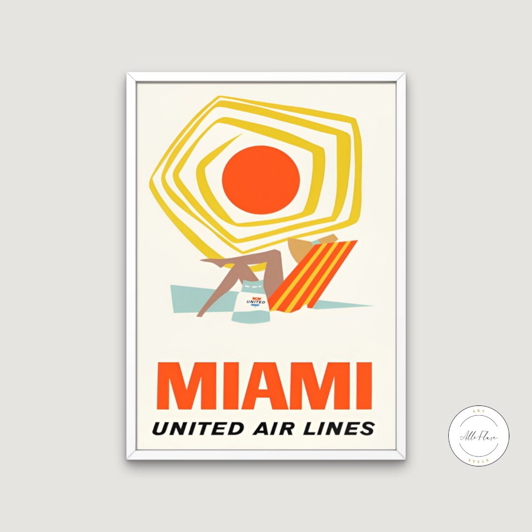 Vintage Miami Travel Poster PRINTABLE, Miami art print, Travel Art Print, Florida Poster, Preppy posters, Famous places, Retro travel poster