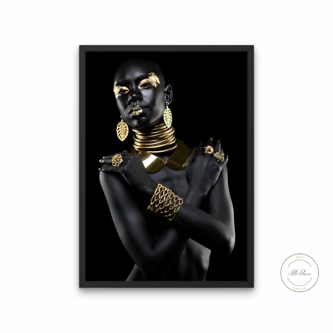 Woman in gold wall art PRINTABLE WALL ART, Elegant black and golden portrait poster, Glam wall art, Beauty African woman, Golden makeup, Luxury art | Posters, Prints, & Visual Artwork | african canvas art, african necklace, art for bedroom, art ideas for bedroom walls, art printables, bathroom wall art printables, bedroom art, bedroom pictures, bedroom wall art, bedroom wall art ideas, bedroom wall painting, black and golden, black art, black woman, buy digital art prints online, buy digital prints online, 