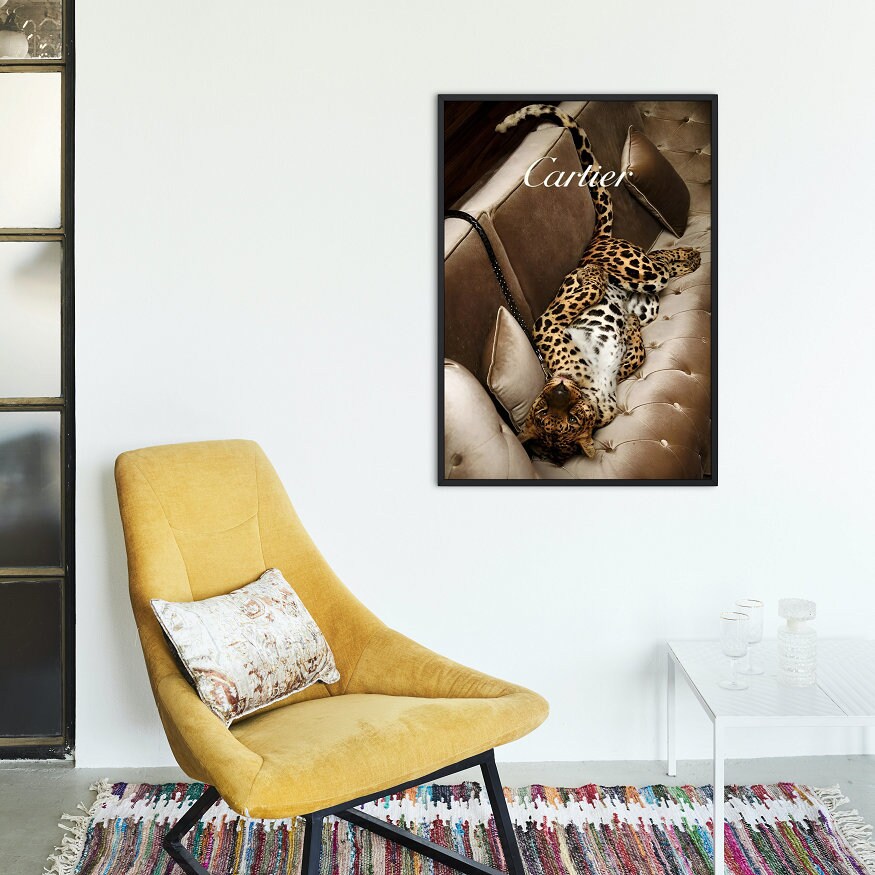 Leopard Luxury Designer Poster PRINTABLE, hypebeast poster, Cats in campaign, glam wall art, leopard print, Chic glam décor, beige wall art