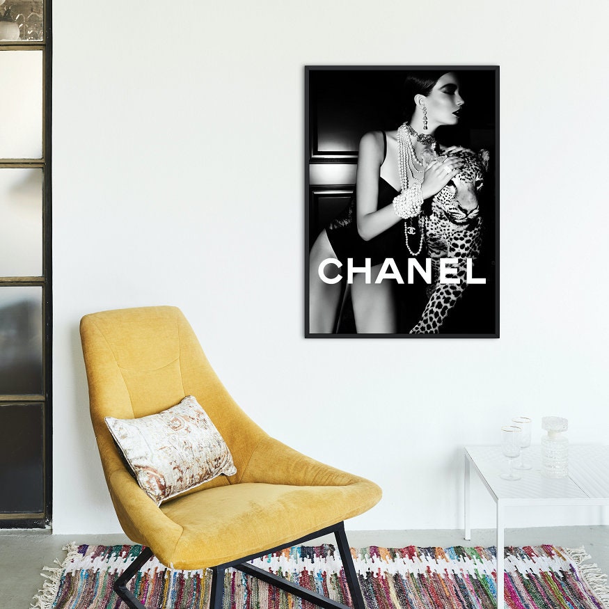 Set of 2 Luxury Fashion Leopard Black & White Poster DIGITAL, Printable luxury décor, High fashion prints, Black and white designer posters