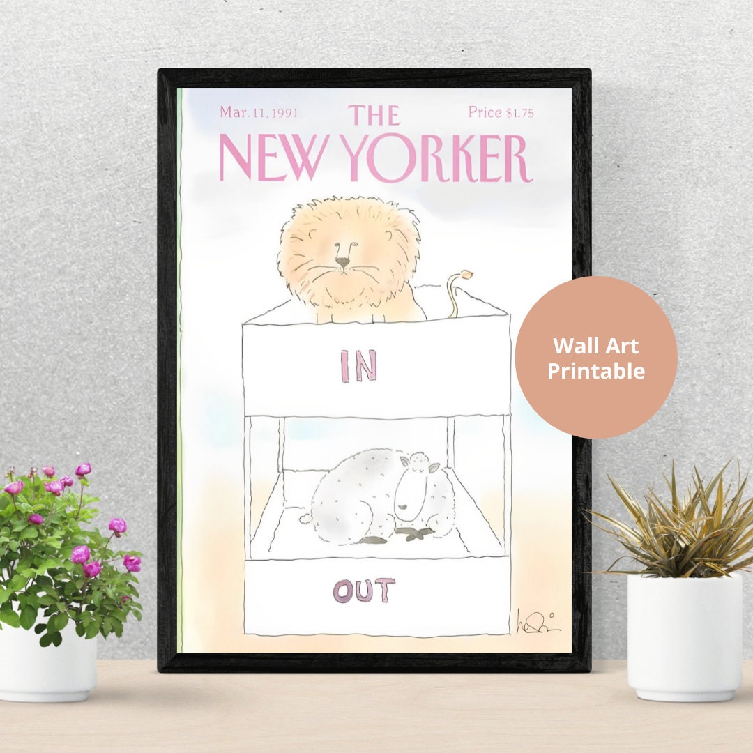 The New Yorker Vintage cover March 1991 edition PRINTABLE, Vintage Art, The New Yorker Retro Magazine Print, Trendy Magazine Art, Lion Lamb
