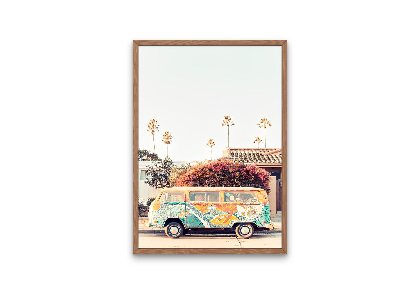 Hippie Van Photography DIGITAL PRINT, Flower power décor, California Beach Print, Beach Van, pastel wall prints, hippie poster