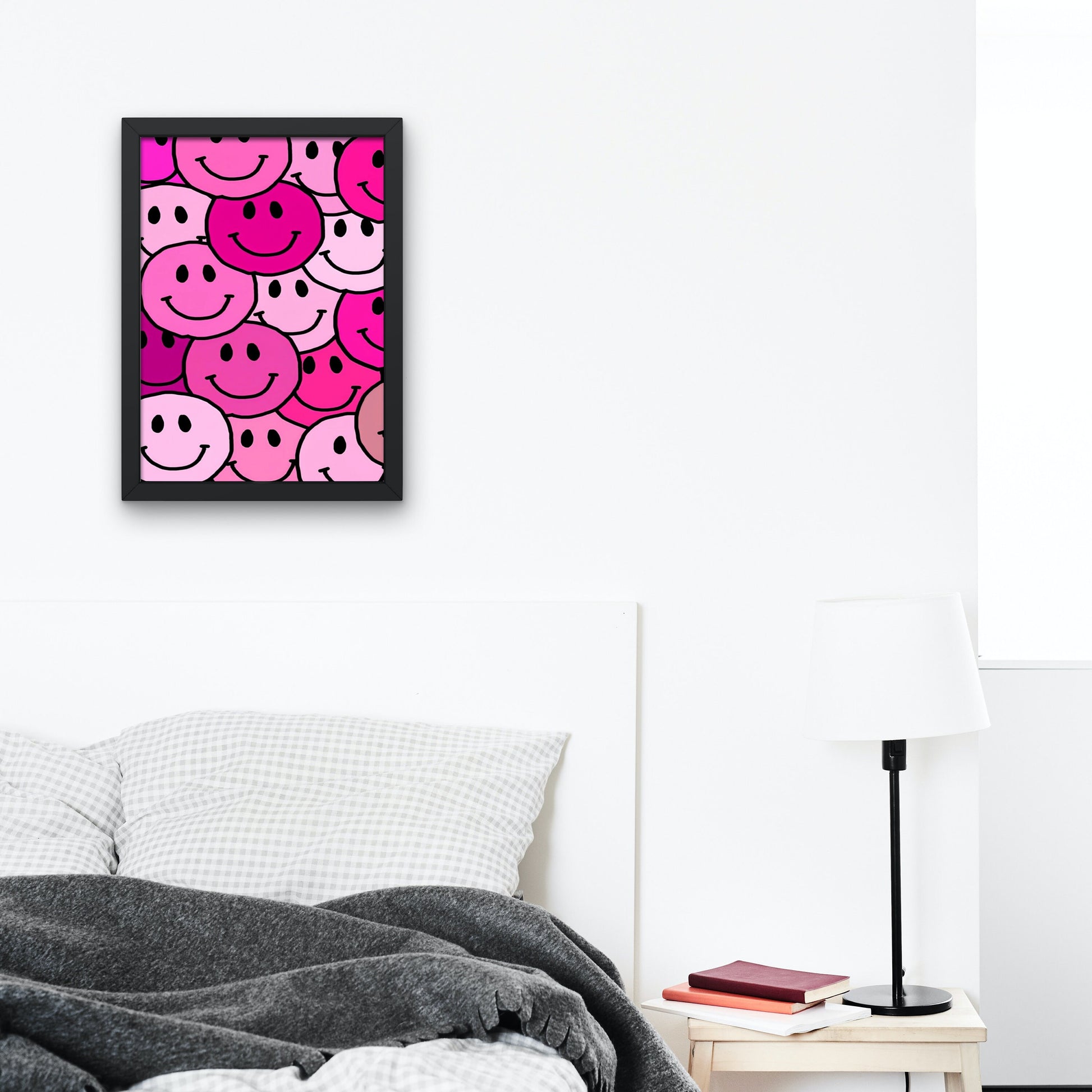 Smiley Face PRINTABLE, Hot Pink Wall Art, Preppy Wall Art, Preppy decor, Trendy Digital Prints, Academia aesthetic, Preppy Room, Happy print