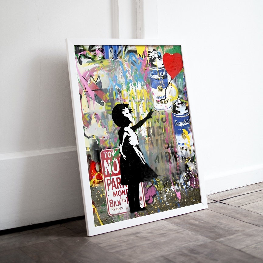 Banksy Print Girl with Balloon INSTANT DOWNLOAD, Graffiti Print, Banksy Wall Décor, Pop Art Wall Art Print, Colorful wall art, Fine Art