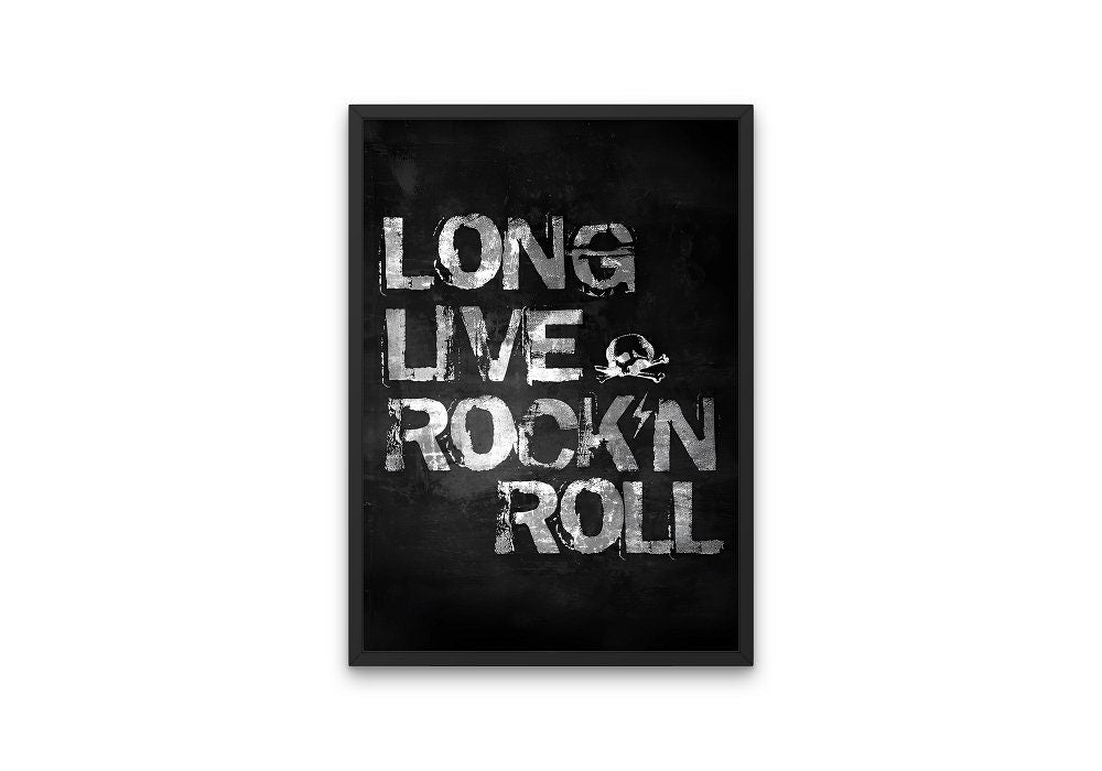Long Live Rock'n'Roll black & white poster INSTANT DOWNLOAD, Rock Music Wall Art, Music Quote, Musician Gift, Rock Poster, Wall of Fame