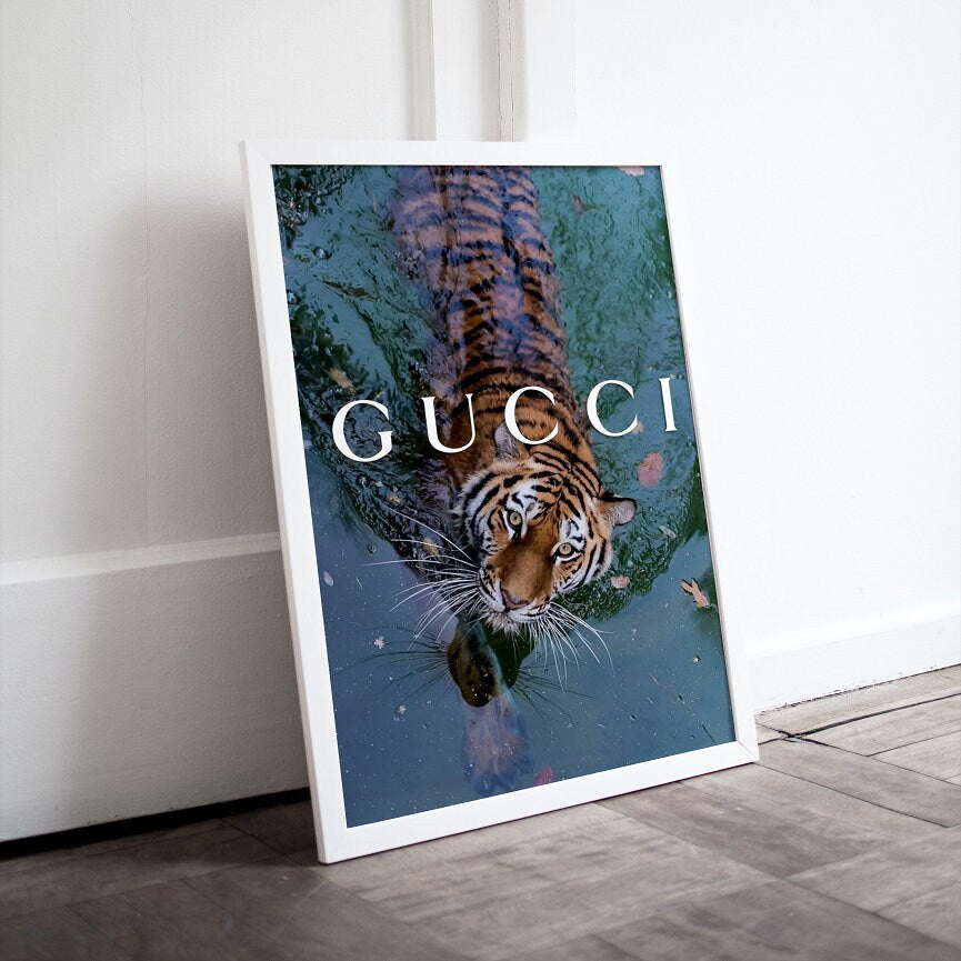 Designer Wall Art Tiger in Water PRINTABLE, Fashion Print, Luxury Fashion Poster, Fancy fashion poster, Tiger Print, Editorial Photography