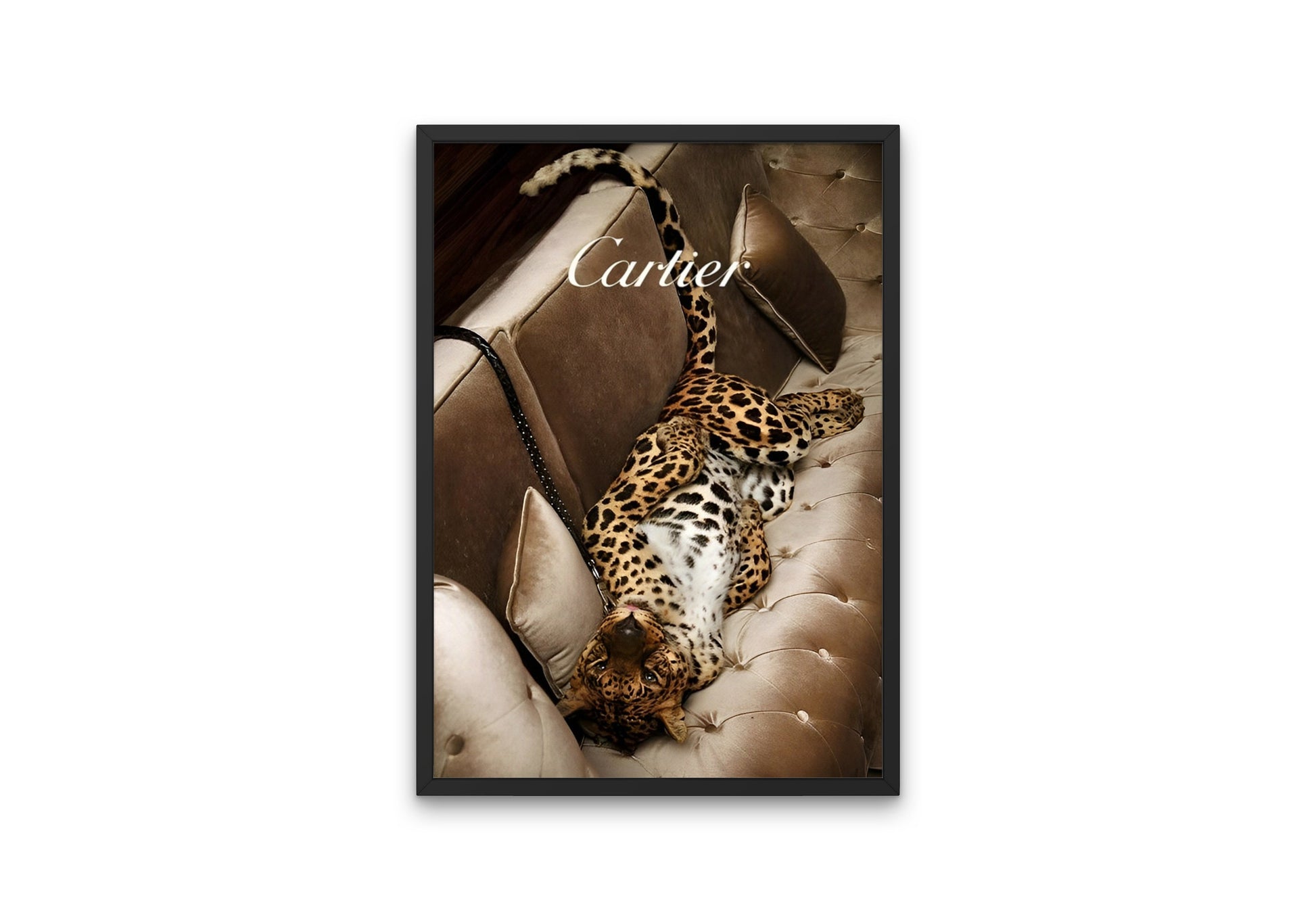 Leopard Luxury Designer Poster PRINTABLE, hypebeast poster, Cats in campaign, glam wall art, leopard print, Chic glam décor, beige wall art