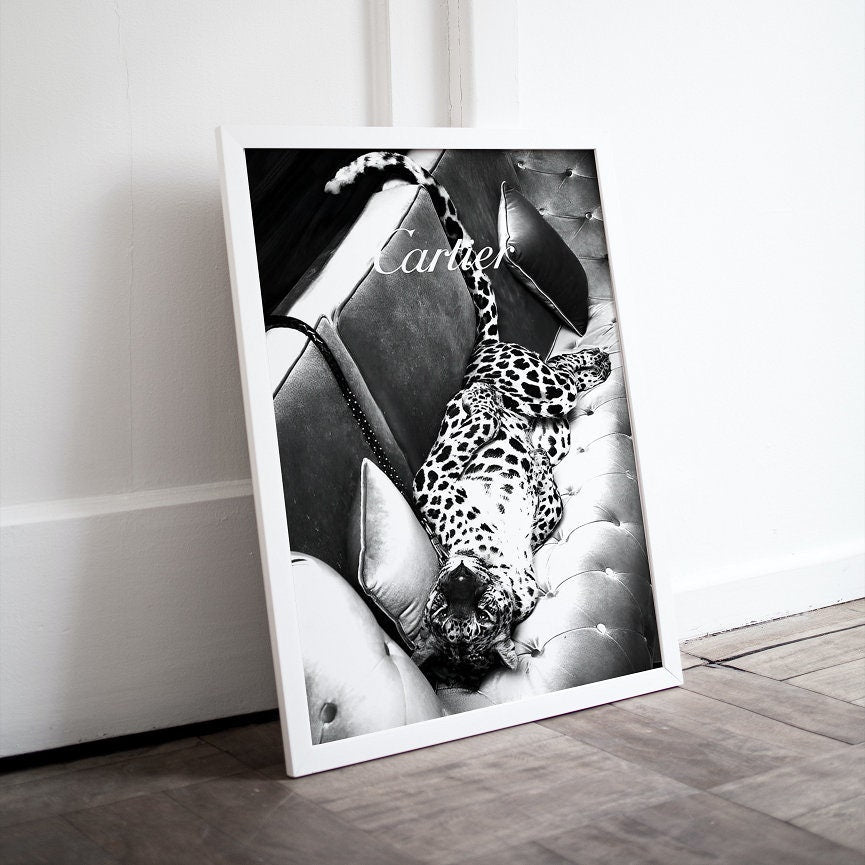 Set of 2 Luxury Fashion Leopard Black & White Poster DIGITAL, Printable luxury décor, High fashion prints, Black and white designer posters