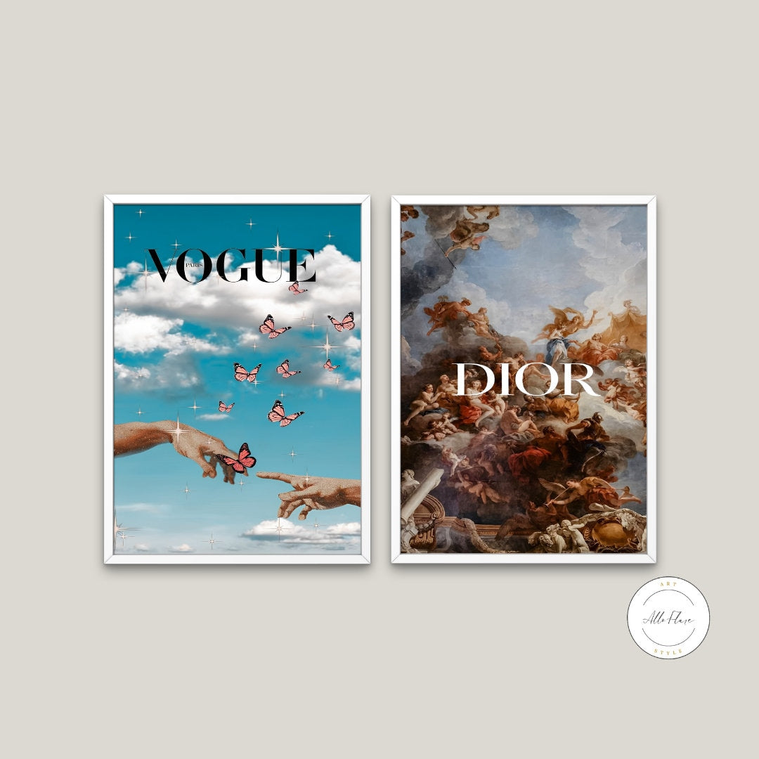 Set of 2 Vogue Designer Classical Art DIGITAL PRINTS, Designer Wall Art Download, Classical Angels Heaven Sky, Vogue Wall Art, Fashion art