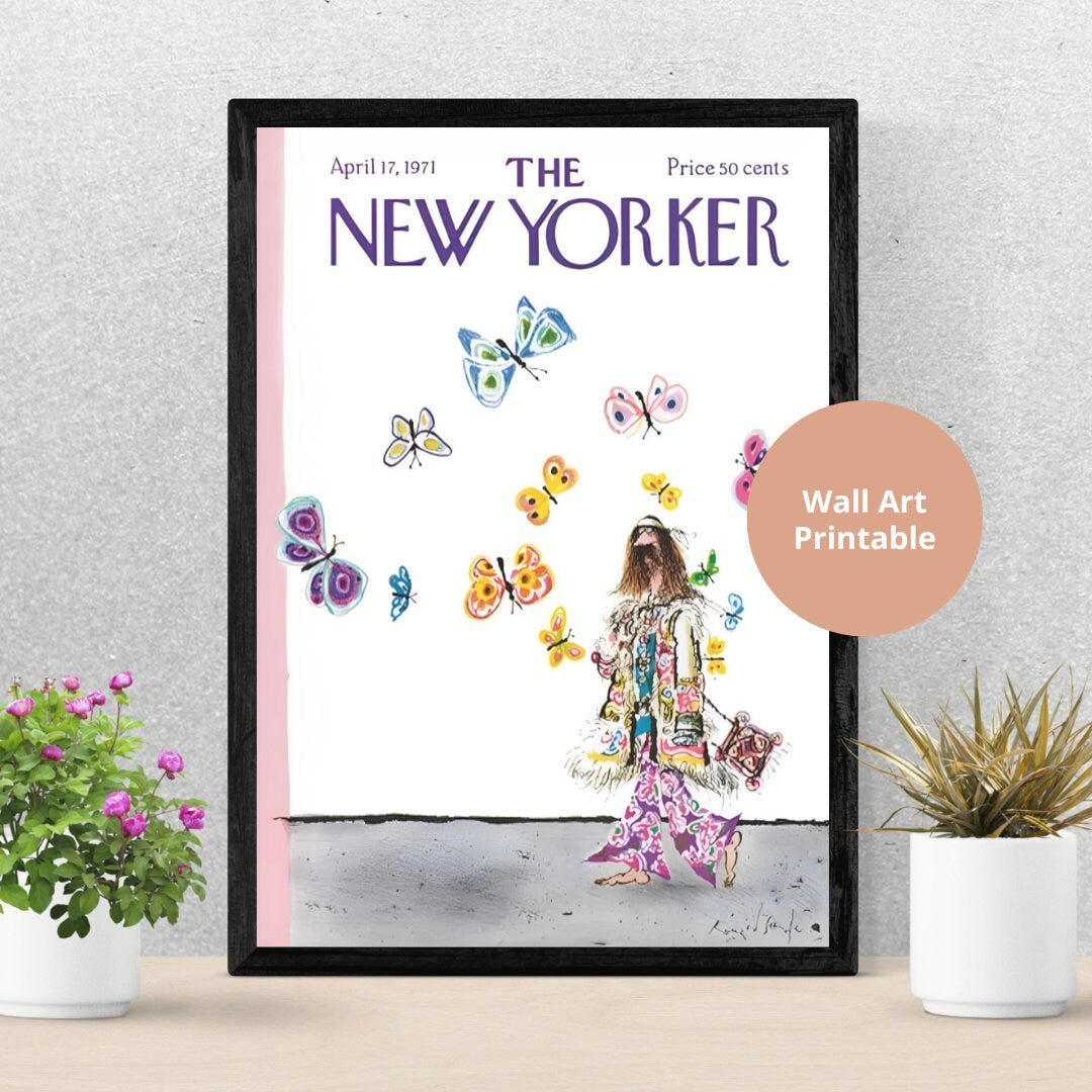 The New Yorker Vintage cover April 1971 edition PRINTABLE, Vintage Art, The New Yorker Retro Magazine Prints, Trendy Magazine Art, Hippie