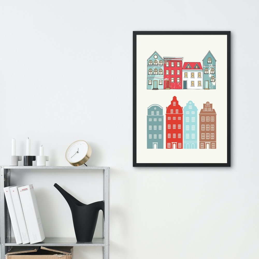 Vintage Amsterdam Print INSTANT DOWNLOAD, City Living Wall Art, Travel Art Print, Famous places, Retro travel poster, Scandi wall art, Dutch