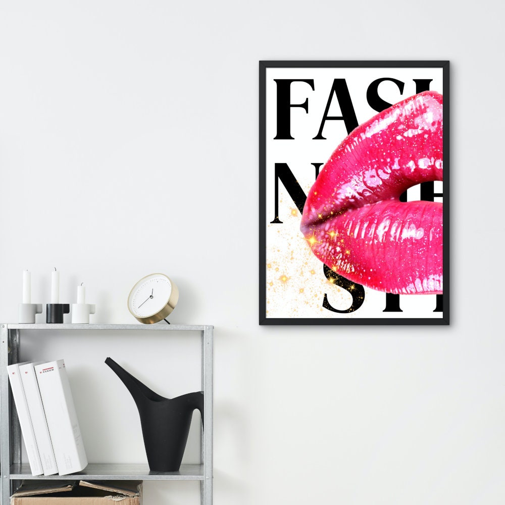 Fashion Style Lip Print Set of 2 INSTANT DOWNLOAD, Fashion posters printable, Fashion gifts for her, glam wall art, Lip wall art, Glam décor