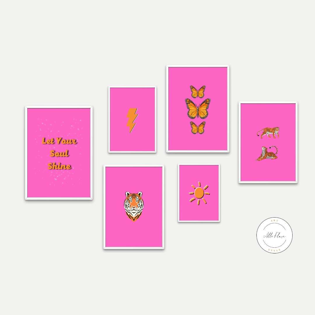 Set of 6 Pink Preppy Gallery Wall PRINTABLE ART, pink tiger print, girly wall art, Cheerful Color Prints, preppy wall décor, hot pink wall art | Posters, Prints, & Visual Artwork | aesthetic preppy room decor, art for bedroom, art ideas for bedroom walls, art printables, bathroom wall art printables, bedroom art, bedroom pictures, bedroom wall art, bedroom wall art ideas, bedroom wall painting, butterfly poster, buy digital art prints online, buy digital prints online, canvas wall art for living room, cute 