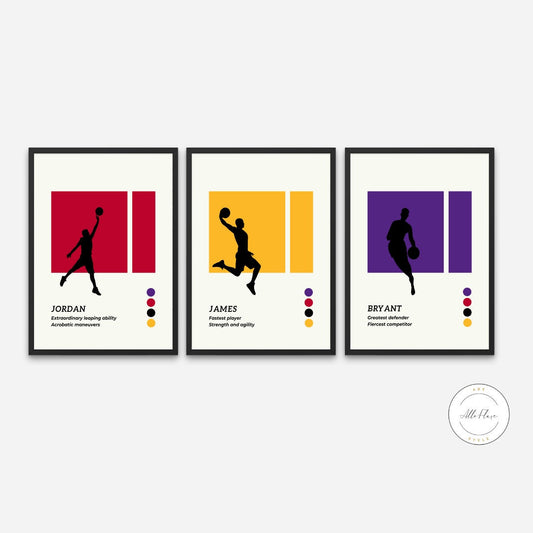 NBA Goats Minimalist Posters Set of 3 INSTANT DOWNLOAD, Jordan Bryant James poster, Nba fans, Sports Wall art, Basketball gifts for men