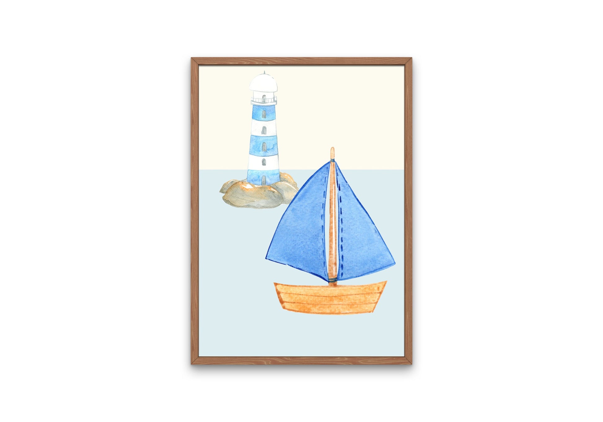 Sailboat Lighthouse Watercolor Painting INSTANT DOWNLOAD, Coastal Poster Print, Nautical Wall Art, Beachy Prints, Seaside print, Pastel