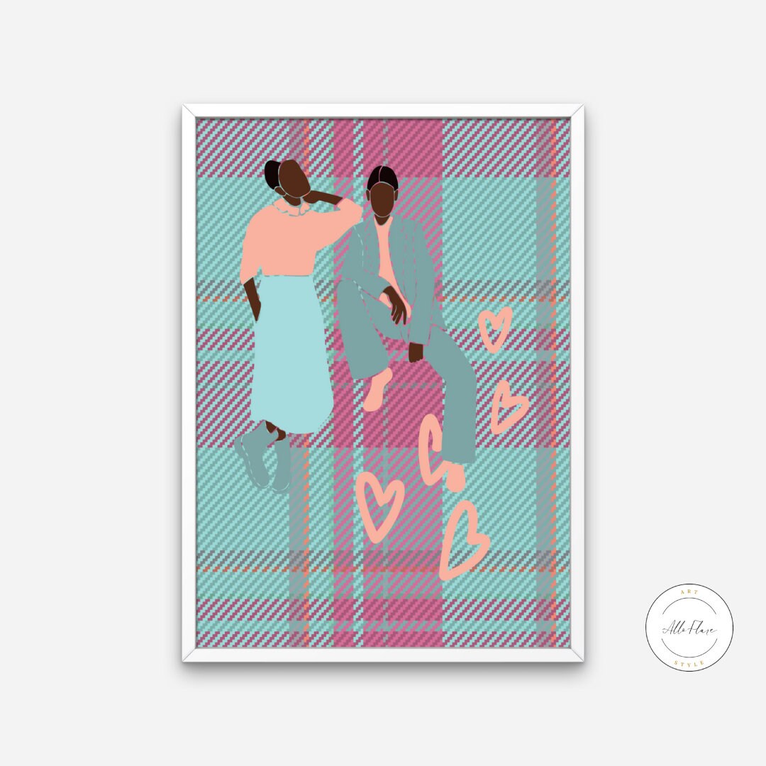 Wall art preppy couple INSTANT DOWNLOAD, preppy dorm room, pink turquoise prints, couple poster, preppy plaid, loads of love, heart artwork