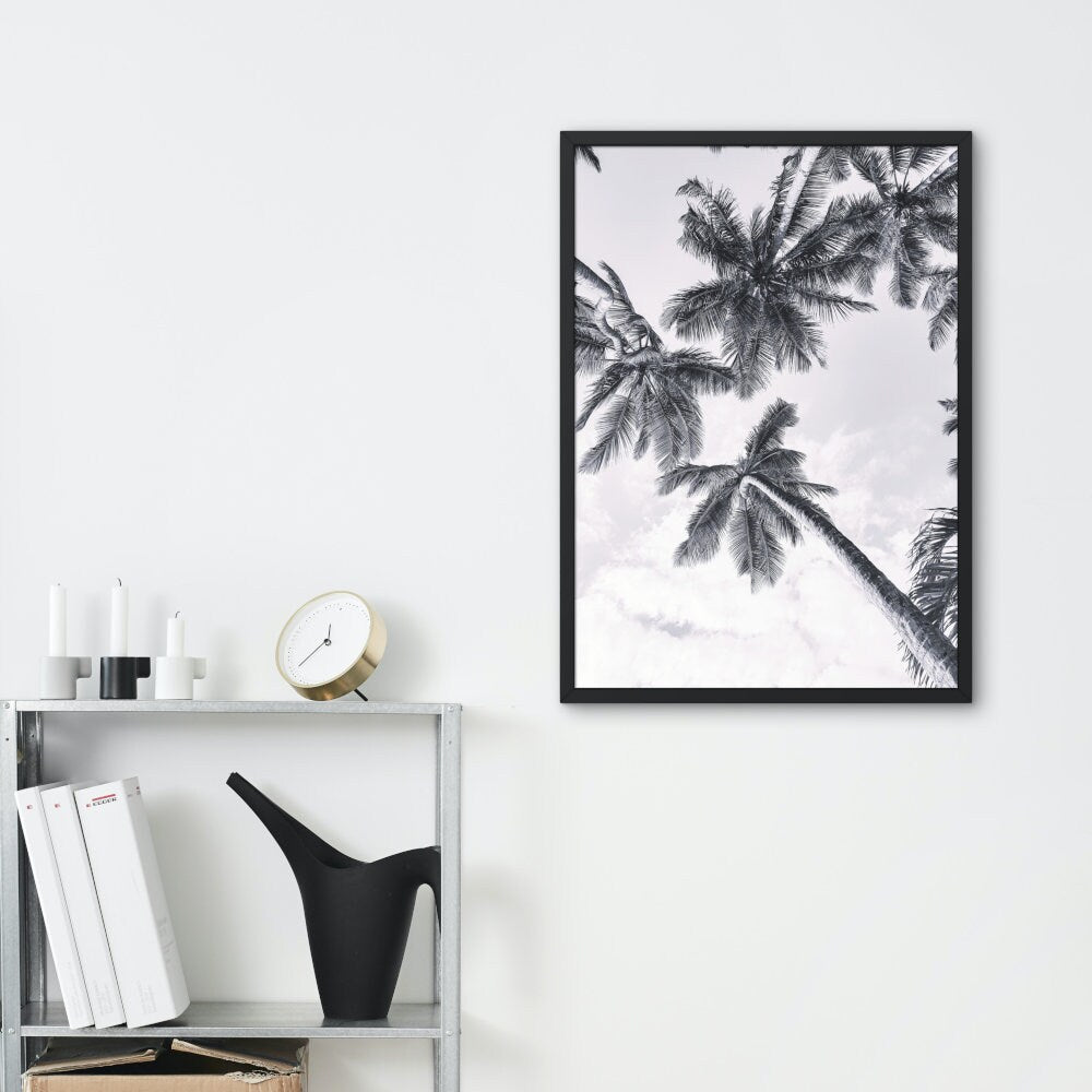 Black and White Tropical Wall Art Set of 2 PRINTABLE, palm tree wave poster, coastal artwork, black & white coastal décor. Coastal aesthetic