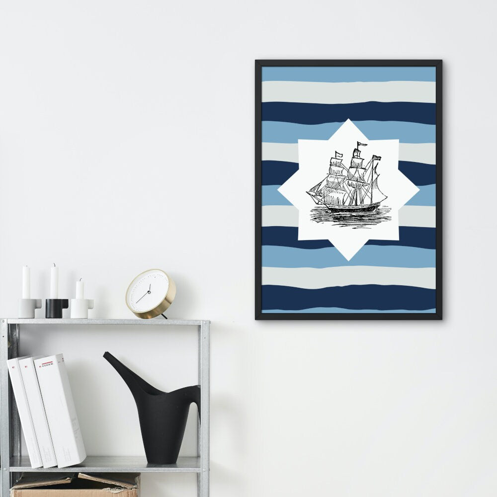 Nautical Artwork Set of 3 DIGITAL PRINTS, Coastal Poster Print, Nautical Wall Art, Beach house décor, Coastal decor, Navy Blue Seaside Print