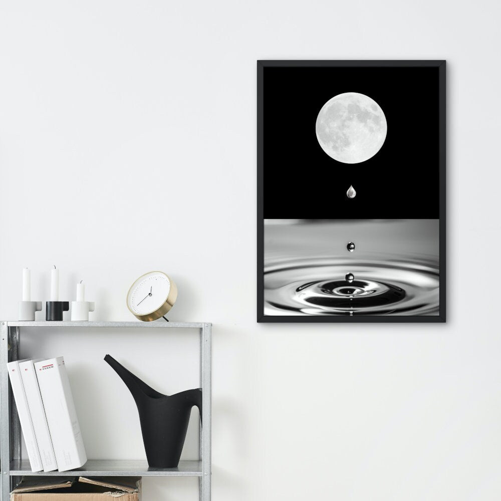 Silver Full Moon Poster INSTANT DOWNLOAD, Indie wall art, Moon posters, Night sky, Abstract wall art, Mystical Celestial Black & White print