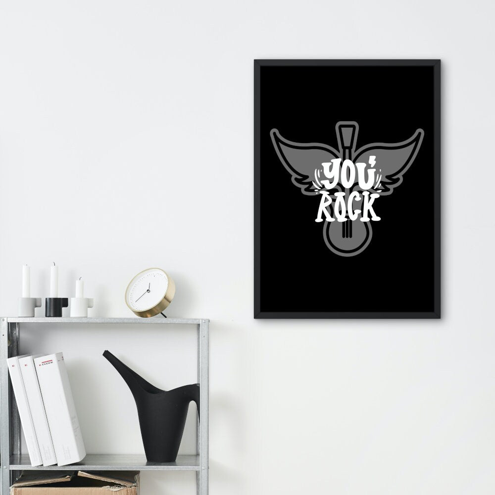 You Rock Black & White Poster INSTANT DOWNLOAD, Musician Gift, Rock Poster, Wall of Fame, Rock and roll decor, Inspirational Quote, Guitar