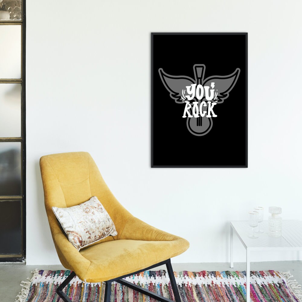 You Rock Black & White Poster INSTANT DOWNLOAD, Musician Gift, Rock Poster, Wall of Fame, Rock and roll decor, Inspirational Quote, Guitar