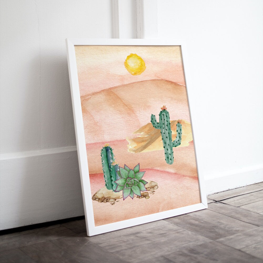 Watercolor Desert DIGITAL PRINT, Cactus Wall Art, Landscape Prints Wall Art, American Rustic Country Art, Ranch Cowboy Decor, country style