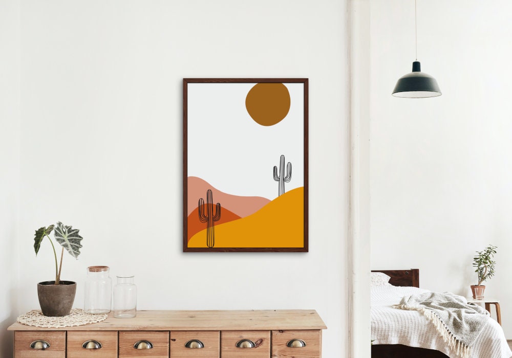 Boho Terracotta Desert DIGITAL PRINT, Cactus Wall Art, Landscape Prints Wall Art, Desert mountains, Arizona Desert Boho Décor, Terracotta