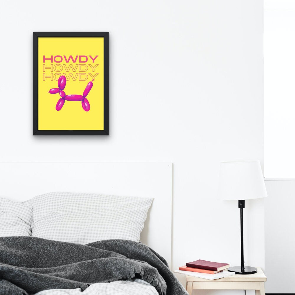 Howdi Preppy Balloon Dog Poster INSTANT DOWNLOAD, preppy poster print, pink yellow wall art, college dorm poster, y2k, balloon animal