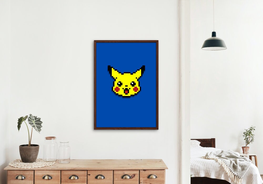 Pikachu Poster INSTANT DOWNLOAD, gaming poster, retro game poster, Pokemon printables, pokemon go, Pikachu, pokemon figure, pixel art print