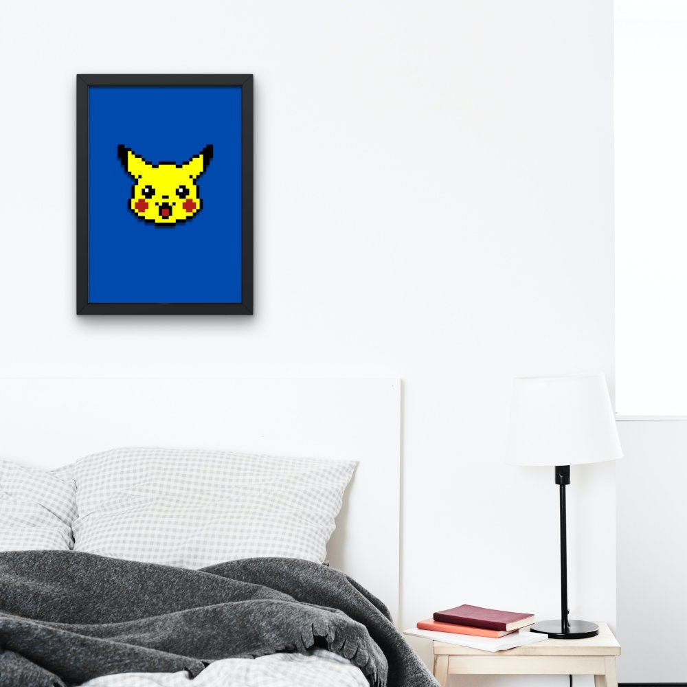 Pikachu Poster INSTANT DOWNLOAD, gaming poster, retro game poster, Pokemon printables, pokemon go, Pikachu, pokemon figure, pixel art print