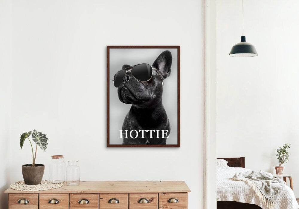 Hottie French Bulldog Fashion Poster PRINTABLE, Fashion Dog Poster, Cute dog print, Designer Wall Art, Luxury Fashion Wall Art, Stylish