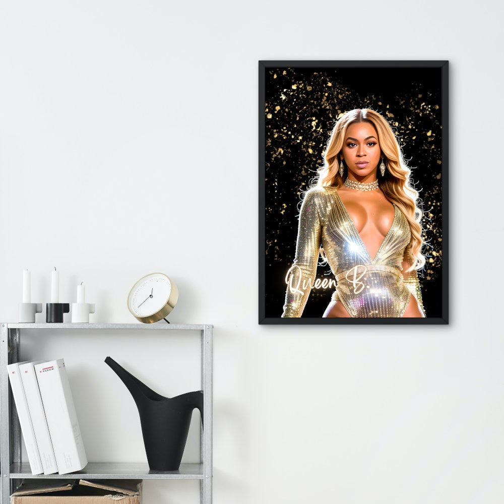 Queen B Beyonce Poster INSTANT DOWNLOAD, Hypebeast poster, Pop culture wall art, Hip hop lifestyle, Glam Decor, Black & Gold print, Bey Hive