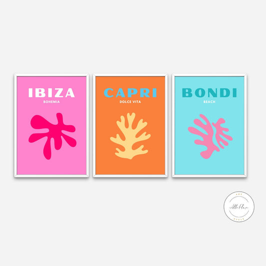 Set of three travel posters DIGITAL ART PRINT, Preppy room decor, Trendy dorm room prints, Capri Ibiza Bondi, Preppy wall art, Colorful travel poster | Posters, Prints, & Visual Artwork | aesthetic preppy room decor, art for bedroom, art ideas for bedroom walls, art printables, bathroom wall art printables, bedroom art, bedroom pictures, bedroom wall art, bedroom wall art ideas, bedroom wall painting, buy digital art prints online, buy digital prints online, canvas wall art for living room, cute preppy room