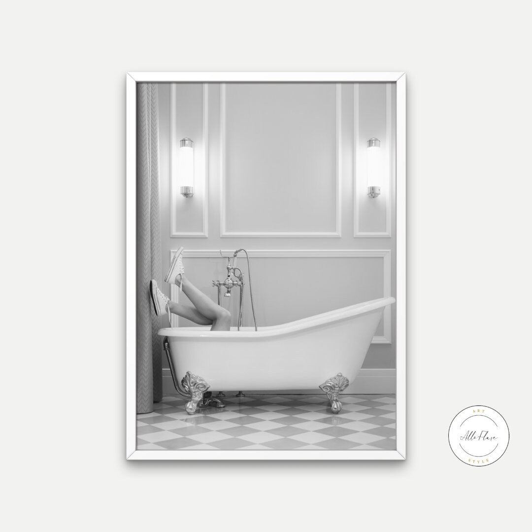 Black and White Bathtub Print DIGITAL ART PRINT, Woman's Legs sticking out, Bathroom Art Print, black & white glam decor, fashion poster | Posters, Prints, & Visual Artwork | art for bedroom, art ideas for bedroom walls, art printables, art prints black and white, bath wall art, bathroom wall art printables, bathtub wall art, bedroom art, bedroom pictures, bedroom wall art, bedroom wall art ideas, bedroom wall painting, black and white, black and white art print, black and white art prints, black and white 