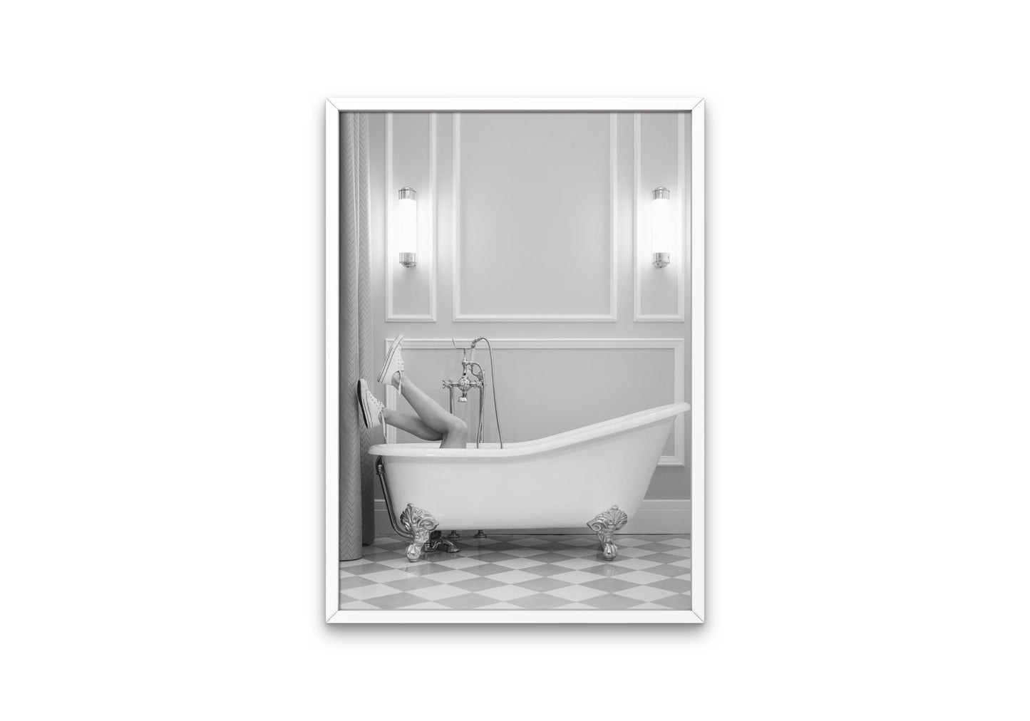 Black and White Bathtub Print INSTANT DOWNLOAD, Woman's Legs sticking out, Bathroom Art Print, black & white glam decor, fashion poster