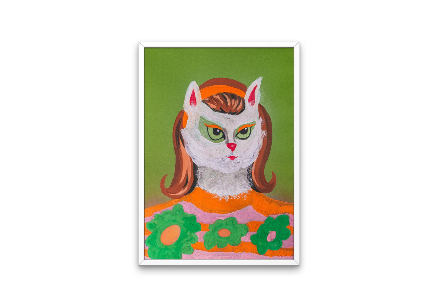 Hippie Cat Wall Print INSTANT DOWNLOAD, Flower power décor, hippie poster, 70s Wall Art, Colorful Art, cat oil painting, funny cat art