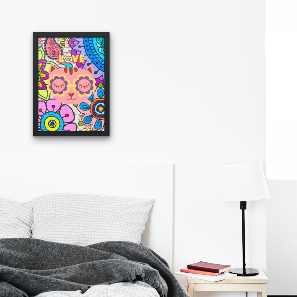 Hippie Gallery 9 Piece Wall Art DIGITAL PRINTS, hippie room decor, 70s retro wall art, maximalist wall art, trippy posters, tie die colorful