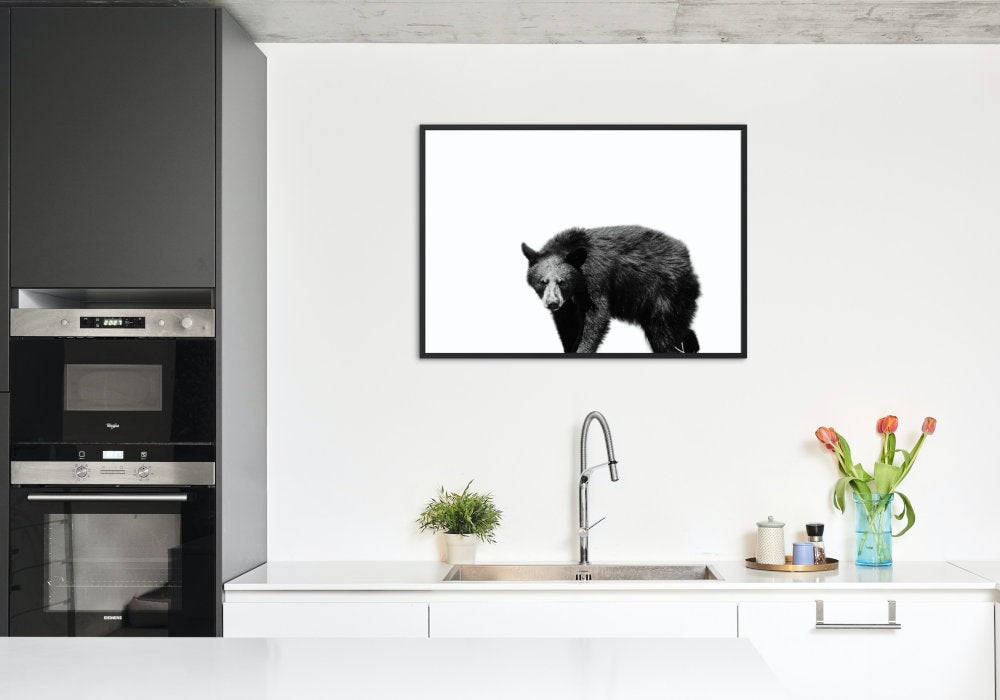 Black and White bear artwork DIGITAL PRINT, horizontal poster, black bear painting, Country Animal Print, Nordic print, forest animal print