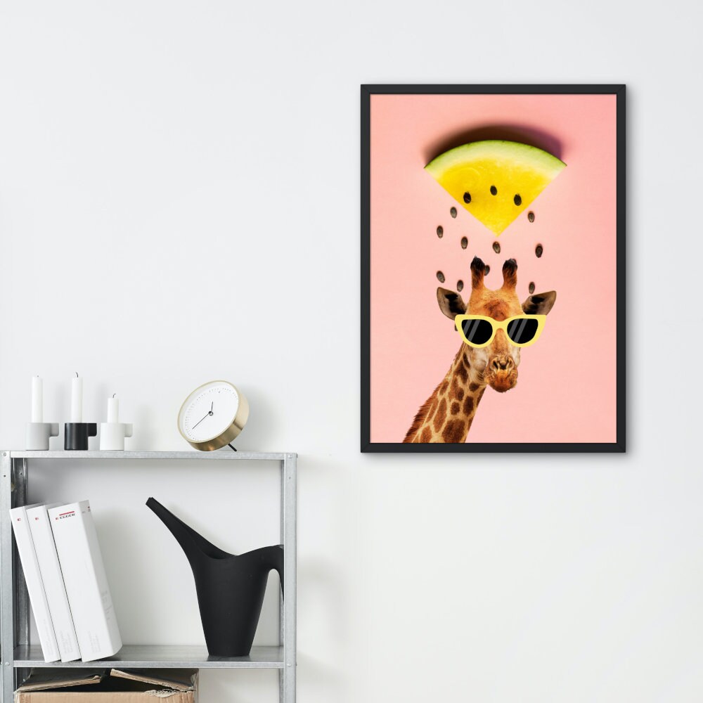 Summer Preppy Posters Set of 4 DIGITAL DOWNLOAD, Bright Colorful Prints, Tropical Warm Patterns, Preppy Colorful Wall Art, Lemon Giraffe Art