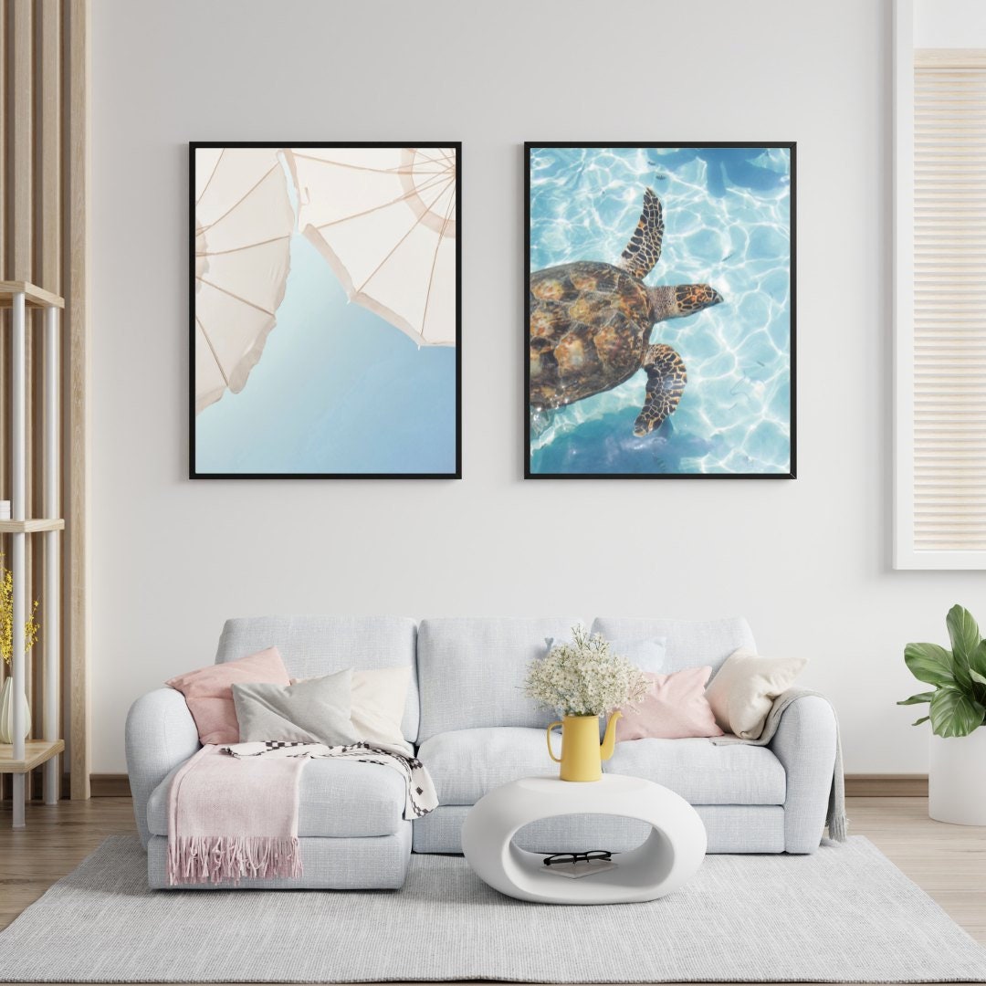 Set of 6 prints neutral tropical DIGITAL PRINTS, Coastal Art, Monkey turtle palm print, Coastal boho décor, beach picture, Seascape poster
