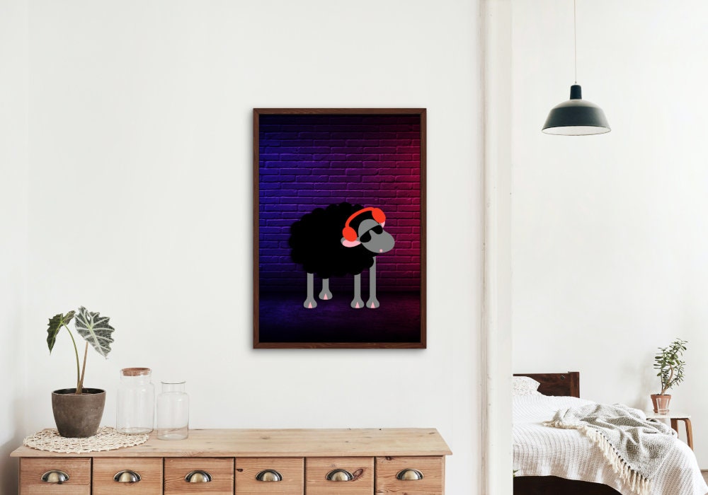 Black Sheep Poster INSTANT DOWNLOAD, sheep wall art, Indie room décor, Music poster, concert poster, Grunge room decor, weird poster, funny