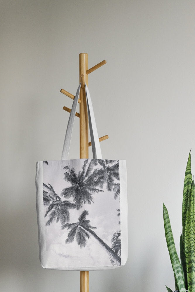 Black and White Tropical Wall Art Set of 2 PRINTABLE, palm tree wave poster, coastal artwork, black & white coastal décor. Coastal aesthetic